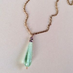 New necklace antique gold plated green crystal pendant